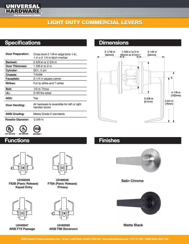 Literature for Light Duty Commercial Levers