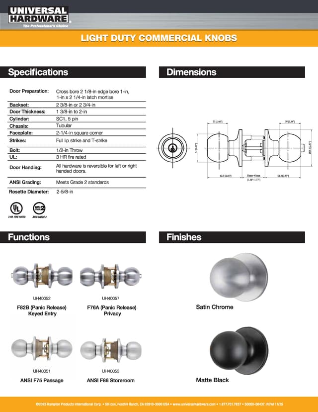 Literature for Light Duty Commercial Knobs