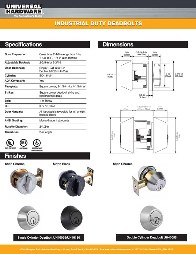Literature for Industrial Duty Deadbolts